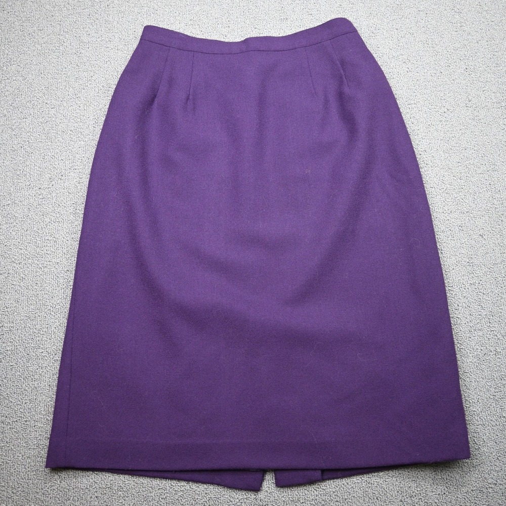 Vintage Purple 100% Wool Pencil Skirt High Waisted Lined Midi 6P‎